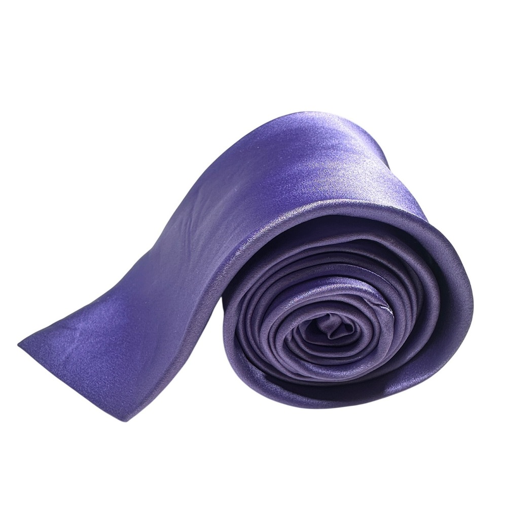 Stafford Silk Necktie Pocket Square Set Mens OS Purple New Solid Satin 63" - Picture 2 of 8